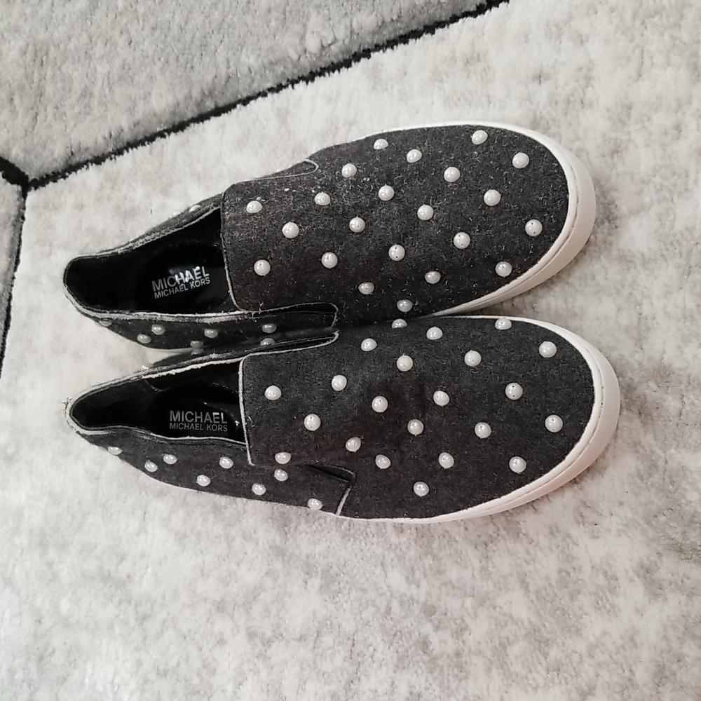 MICHAEL KORS Keaton Pearl Embellished Slip On Sneakers - Size 8.5